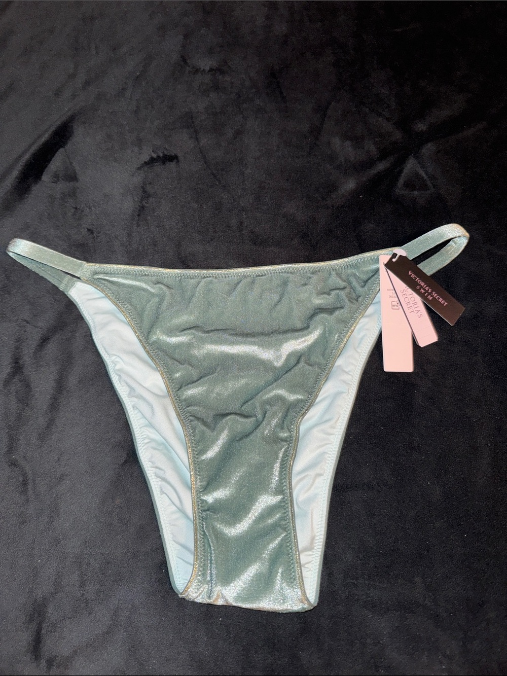 Victoria's Secret Shimmer High-Cut Bikini Bottom Sage Green Velour Size Large